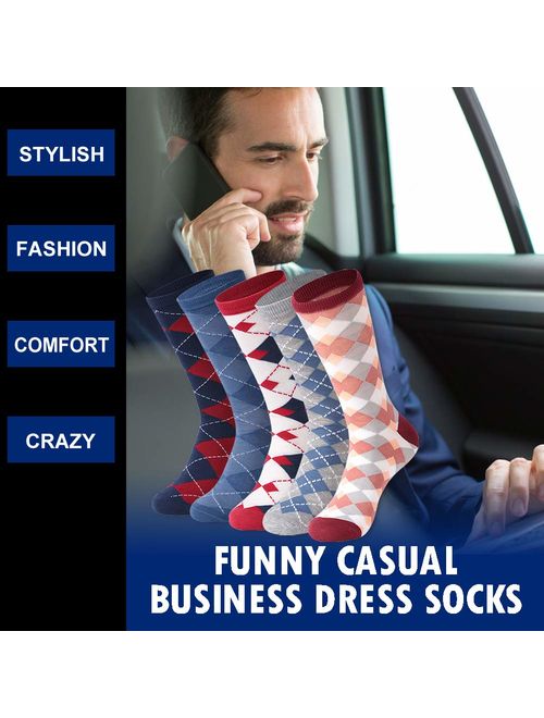 Crazy Eleven Men's Argyle/Ameriacan Flag Pattern Dress Socks 5/10 Pack Business Groomsmen Gift Socks