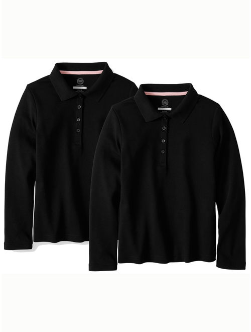 Wonder Nation Girls School Uniform Long Sleeve Interlock Polo, 2-Pack Value Bundle (Little Girls & Big Girls)
