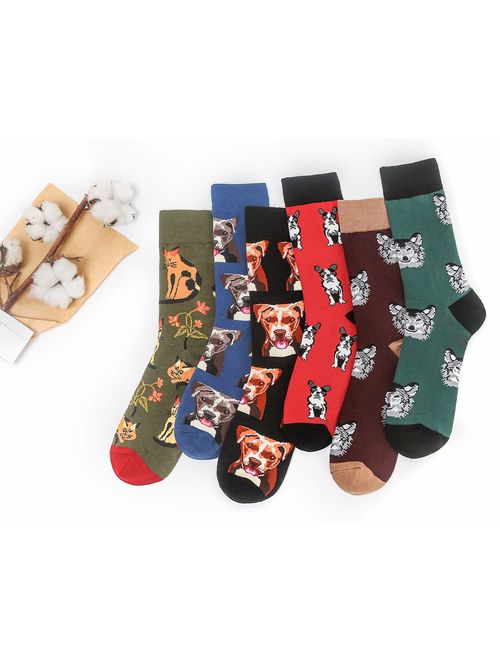 Dress Socks for Men & Women,6-Pair Dress Cool Colorful Fancy Novelty Funny Casual Cotton Crew Socks with Crazy Art Patterned