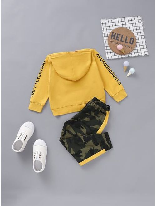 Toddler Girls Letter Graphic Hoodie & Camo Pants