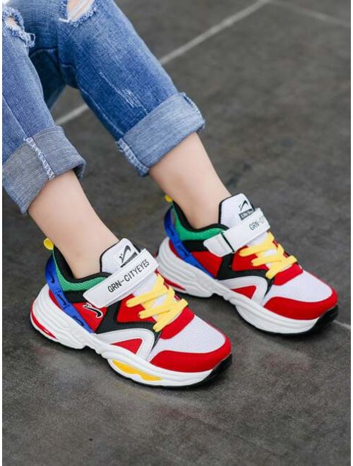Girls Color Block Velcro Strap Chunky Sneakers