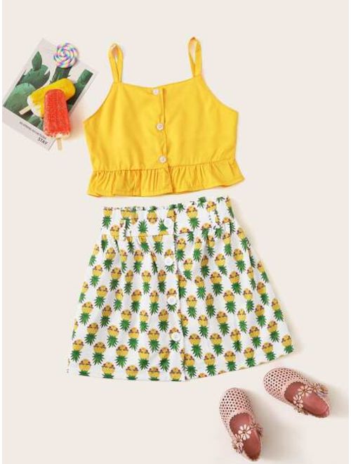 Toddler Girls Ruffle Hem Cami Top With Allover Pineapple Skirt