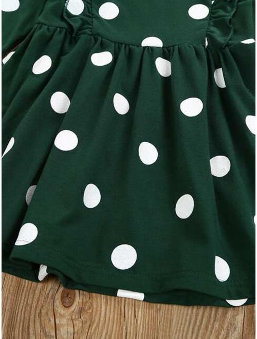 Toddler Girls Polka Dot Print Ruffle Detail Dress