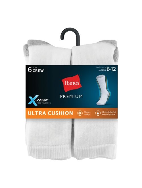 Hanes Men's Premium Xtemp Dry Crew Socks 6pk - 6-12