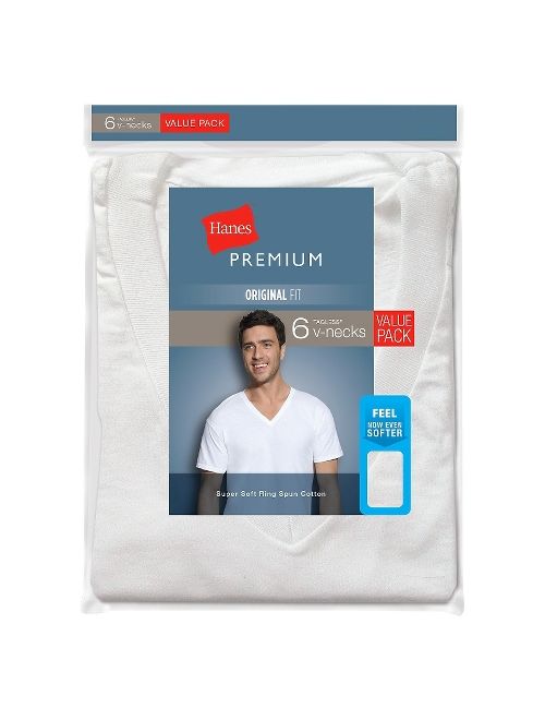 Hanes Premium Men&#39;s 6pk V-Neck T-Shirt - White XL