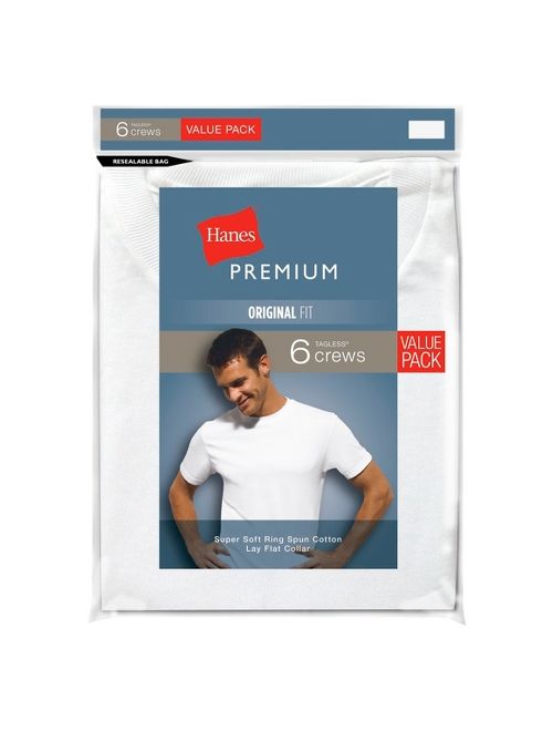 Hanes Men&#39;s Premium Crew Neck T-Shirt 6-Pack - White XXL