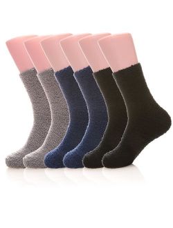 Men's 6 pairs Solid Color Super Soft Cozy Fuzzy Winter Warm Crew Socks
