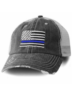 American Flag Trucker Hat With Police Thin Blue Line