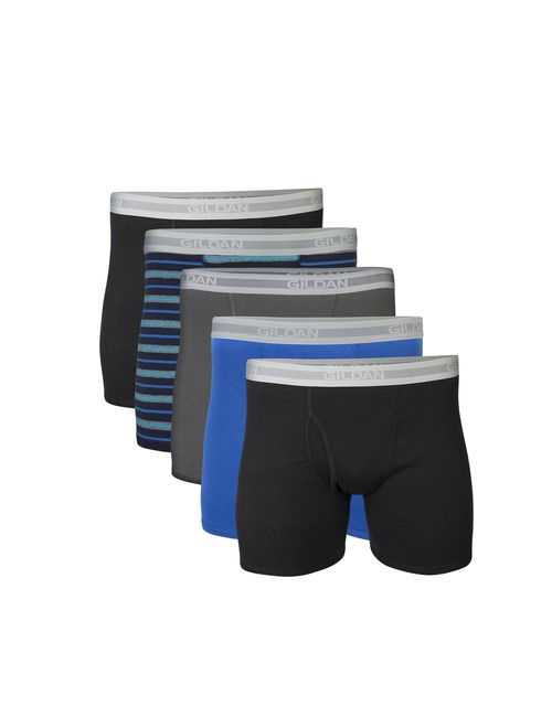 Gildan Men's Cotton Solid Elastic Waist Short Leg Boxer Briefs