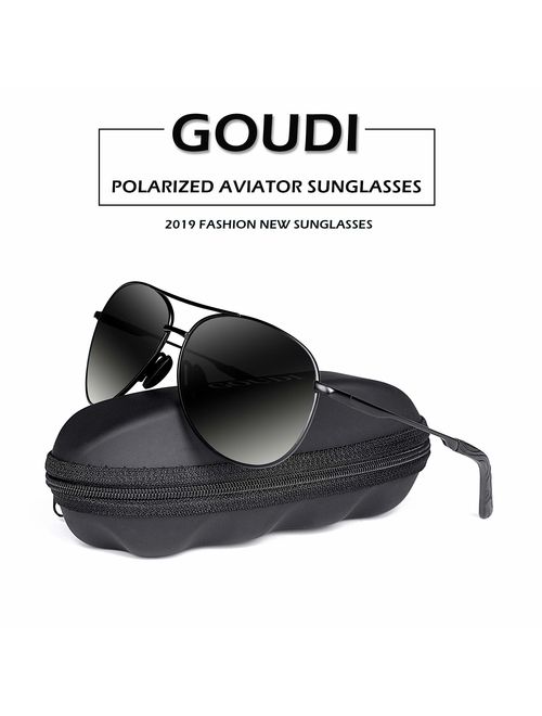 Polarized Aviator Sunglasses for Men - goudi Metal Frame driving UV 400 Protection Mens Women Mirror Sunglasses 8002 (black/black)