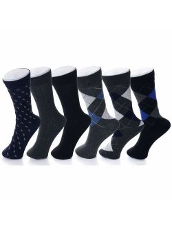 Mens Cotton 6 Pack Dress Socks Solid Ribbed Argyle Shoe Size 6-12