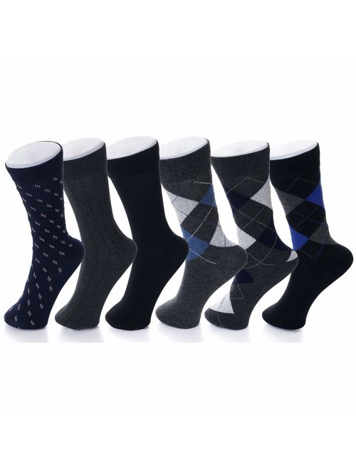 Alpine Swiss Mens Cotton 6 Pack Dress Socks Solid Ribbed Argyle Shoe Size 6-12