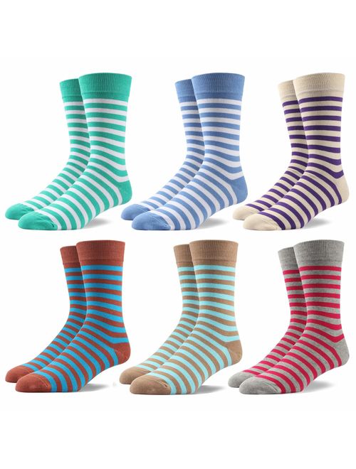 Gift Box 6-Pack Men's Dress Socks Striped Patterned Big and Tall Multi Color Cute Style
