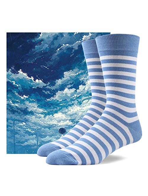 Gift Box 6-Pack Men's Dress Socks Striped Patterned Big and Tall Multi Color Cute Style