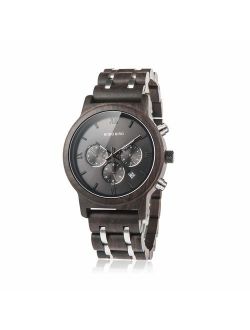 BOBO Bird Mens Wooden Watches Luxury Wood Metal Strap Chronograph & Date Dispaly Quartz Watch Versatile Male Timepieces