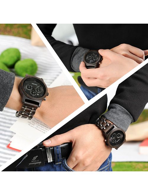 BOBO Bird Mens Wooden Watches Luxury Wood Metal Strap Chronograph & Date Dispaly Quartz Watch Versatile Male Timepieces