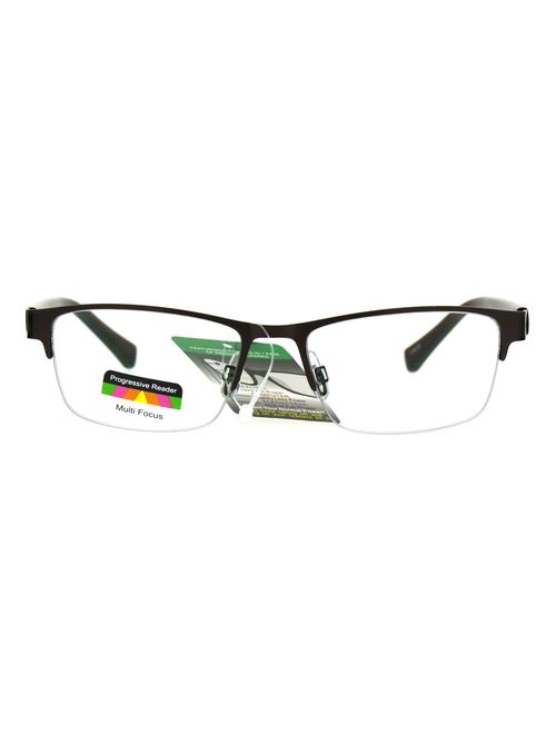 Mens Half Metal Rim Rectangular Multi 3 Power Focus Progressive Reading Glasses