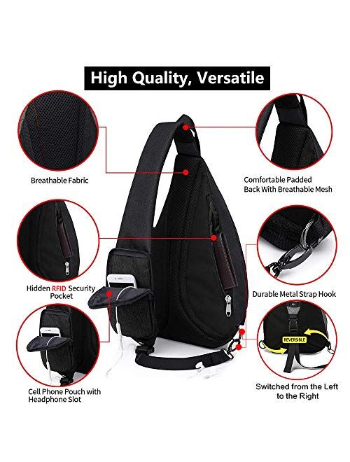 KAKA Sling Bag, Crossbody Backpack Canvas Waterproof Daypack Casual Shoulder Bag Traveling Hiking Camping for Men and Women