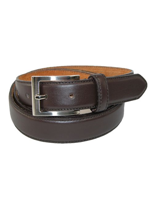 CTM Men's Big and Tall Leather Basic Dress Belt with Silver Buckle