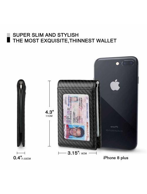 Slim Minimalist Men's Bifold Front Pocket Wallet with Money Clip&Effective RFID Blocking