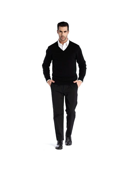 Kallspin Men's Cashmere Wool Blend Relaxed Fit V-Neck Sweater Pullover