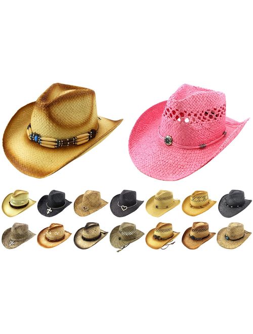 Buy Enimay Western Outback Cowboy Hat Men's Women's Style Straw Felt ...