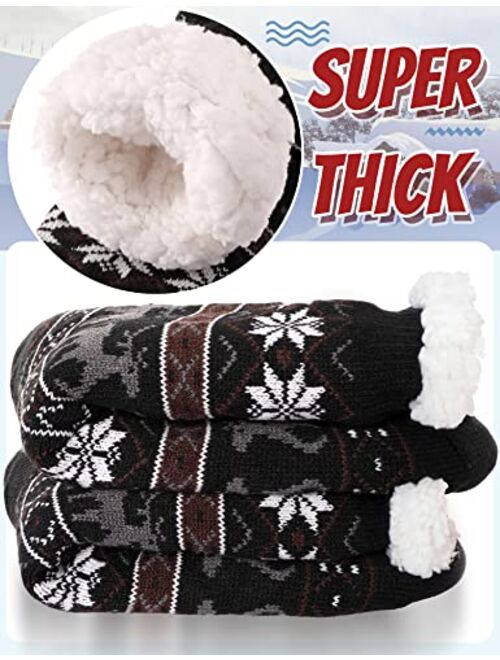ProEtrade Mens Fuzzy Slipper Socks Warm Thick Heavy Fleece lined Christmas Stockings Fluffy Winter Socks With Grippers