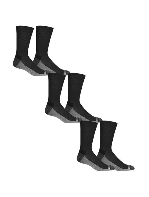Fruit of the Loom Men's Essential 6 Pack Casual Crew Socks | Arch Support | Black & White