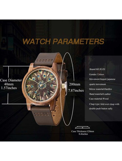 Wooden Watch,BIOSTON Handmade Unisex Military Quartz Casual Leather Wristwatches