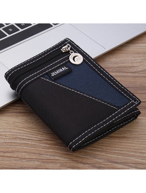 Boy Canvas Sport Wallet, OURBAG Men Casual Trifold Velcro Short Wallet Fashion Purse with Chain
