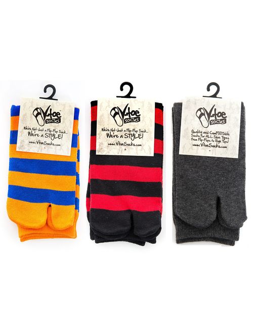 VToe Cotton Socks Stripes 3 Pairs Big Toe Tabi Flip Flop Socks
