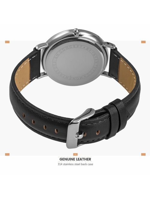 MDC Mens Minimalist Ultra Thin Leather Watch Dress Casual Classic Formal Quartz Analog Wrist Watches for Men