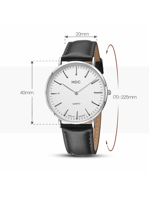 MDC Mens Minimalist Ultra Thin Leather Watch Dress Casual Classic Formal Quartz Analog Wrist Watches for Men