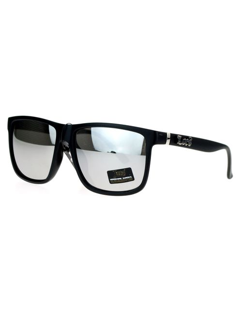Locs Mirrored Lens Gangster Oversized Rectangular Horned Sunglasses