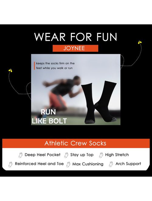 JOYNEE Mens Cotton Athletic Cushion Crew Socks for Sport, Workout 6 Pack
