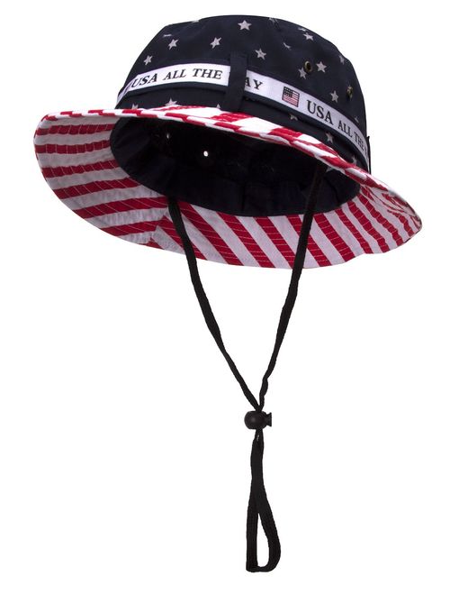 TOP HEADWEAR Cotton Twill USA American Flag Bucket Hat USA All The Way Boonie