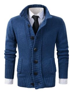 Beninos Men's Button Point Stand Collar Knitted Slim Fit Cardigan Sweater
