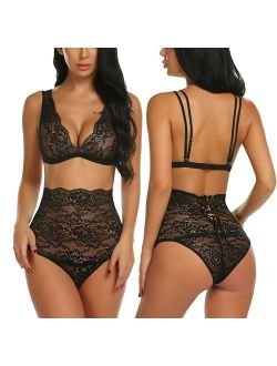 Sexy Lingerie for Women High Waist Bra and Panty Set Strappy Babydoll Bodysuit