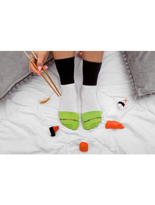 Rainbow Socks - Men's Women's - Sushi Socks Box Salmon Cucumber Maki - 2 Pairs