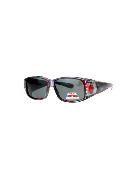 Polarized Rhinestone Sunglasses Fit Over Oval Rectangular Cover Sunglasses