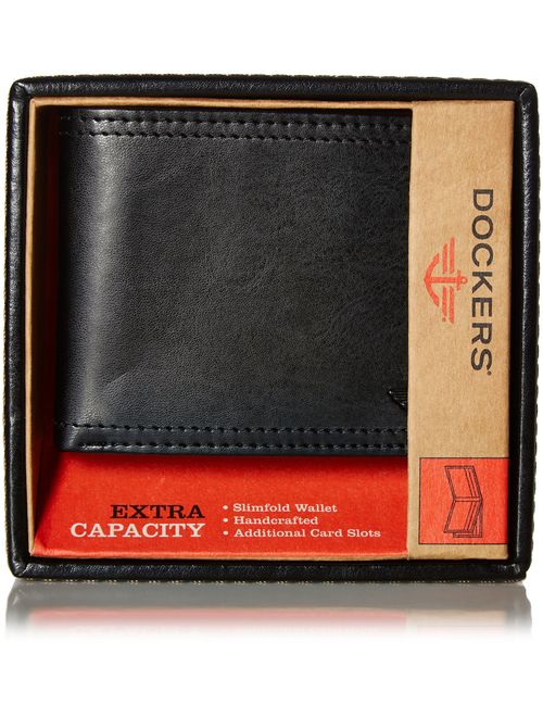 Dockers Men's Bifold Leather Wallet - Thin Slimfold RFID Blocking Security Smart Extra Capacity