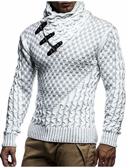 COOFANDY Men's Knitted Cotton Pullover Hoodie Long Sleeve Turtleneck Sweater