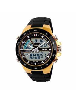 Carrie Hughes Men's Digital Watch 50M Waterproof Large Dual Dial Multifunction Analog Military Outdoor Sports Electronic Watch Calendar Day Date CH031
