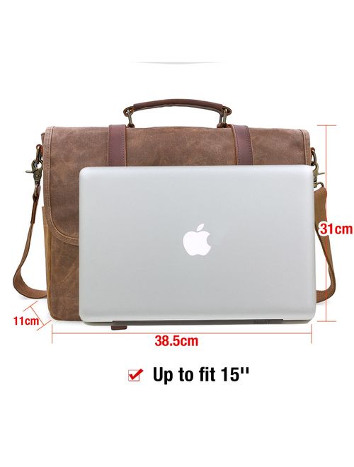 Messenger Bag Mens Canvas Leather 15.6 Inch Laptop Briefcase Crossbody Shoulder