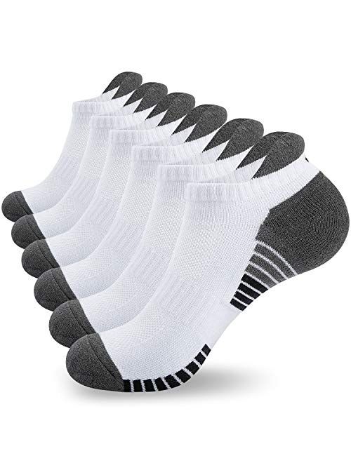 Anqier 6 Pairs Running Socks Athletic Socks Cushioned Trainer Socks for Men Women Ladies Ankle Sports Socks Cotton Low Cut Walking Socks