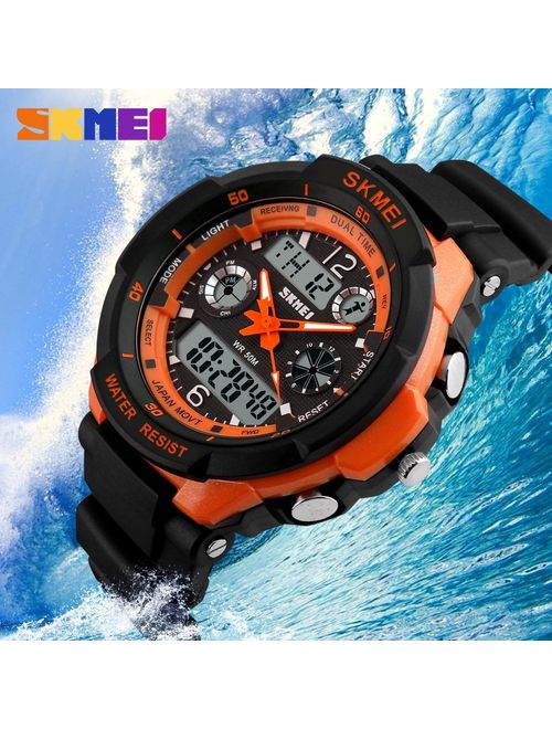Fanmis Military Analog Digital Display Multifunction Dual Time Alarm Stopwatch Backlight 50M Waterproof Sports Watch Red