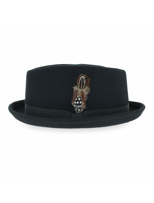 Belfry Crushable Porkpie Fedora Hat Men's Vintage Style 100% Pure Wool in Black Brown Grey Navy Pecan and Striped Band