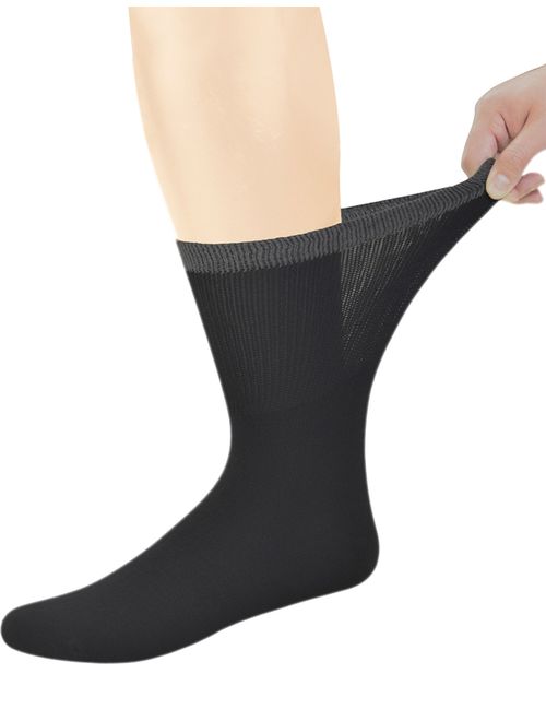 Yomandamor Best Mens Bamboo Mid-Calf Diabetic Socks With Seamless Toe,6 Pairs L Size(Socks Size:10-13)