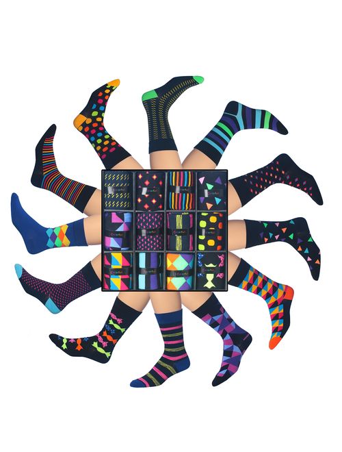 ColorfutMen's 12 Pairs Soft Cotton Blend Colorful Funky Gift Box Dress Socks