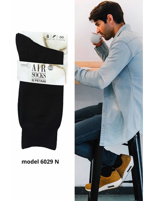 PETANI Mens Socks, 3 pack Rich European Dress Organic Cotton Socks Men Black
